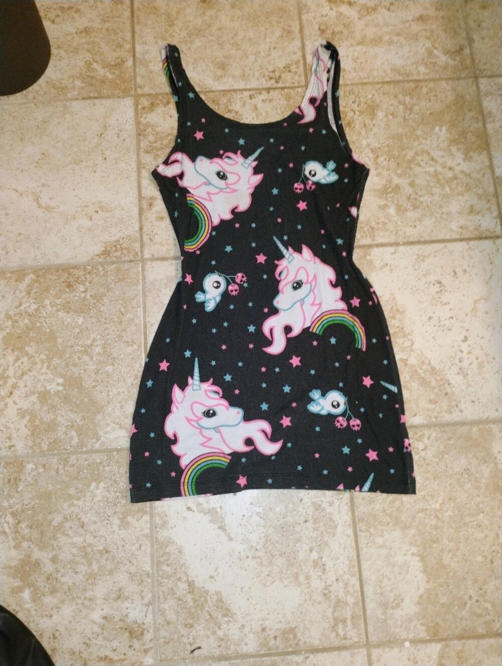 Unicorn Print Black Dress